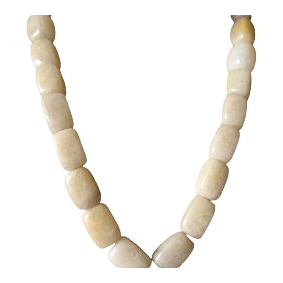 Handmade Slightly Irregular Beaded Carved Rose Pendant Chic Necklace Taupe Ivory - Picture 5 of 9